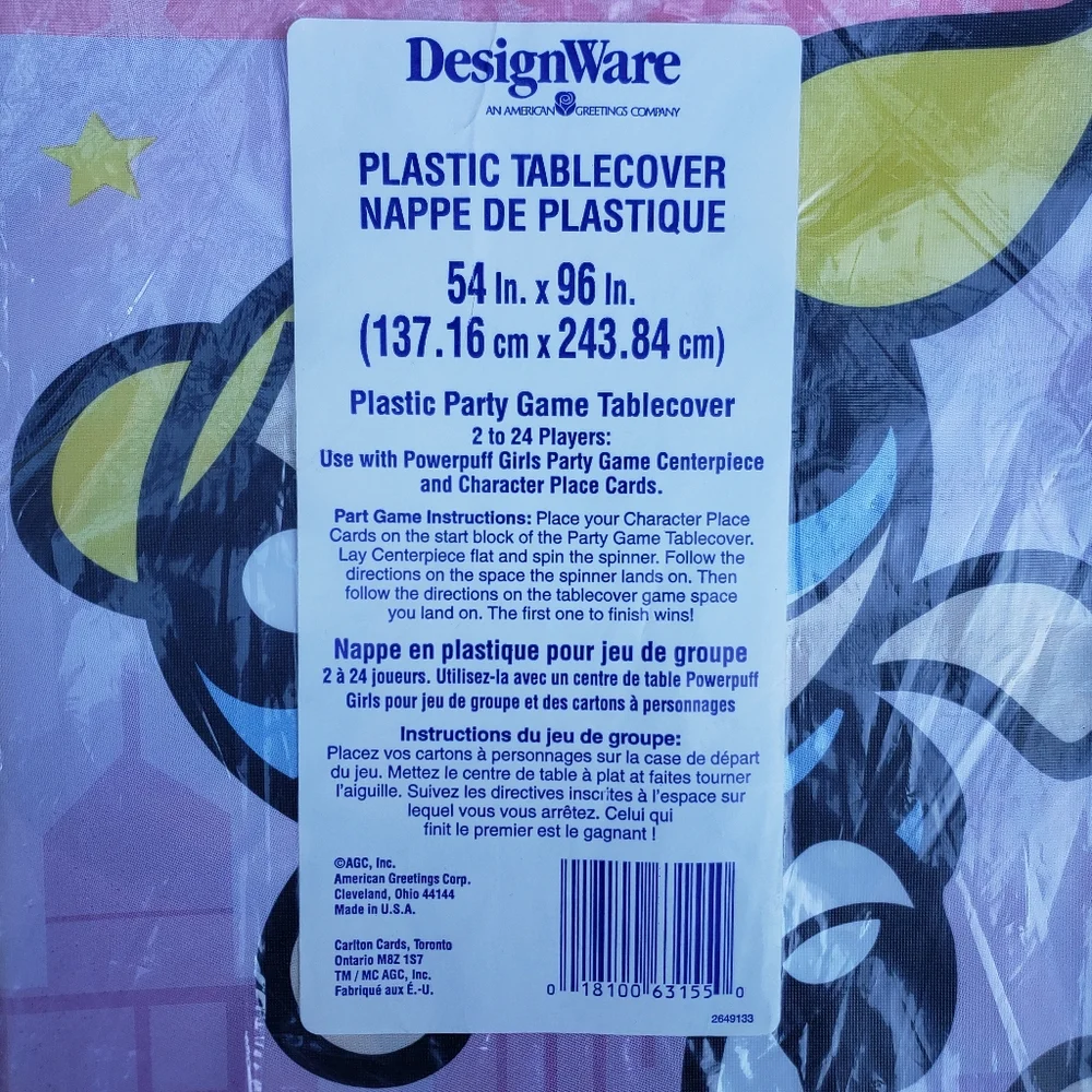 1999 DesignWare THE POWDERPUFF GIRLS Plastic Tablecover 54in x 96in